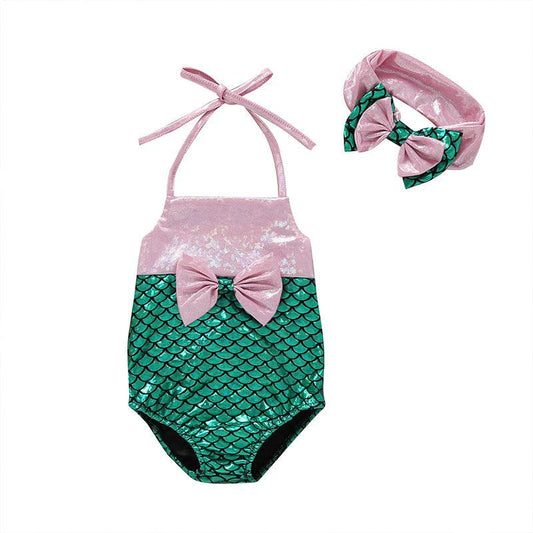 Baby/Toddler Girl Mermaid Bow Strap One-Piece Swimsuit - Twinklee