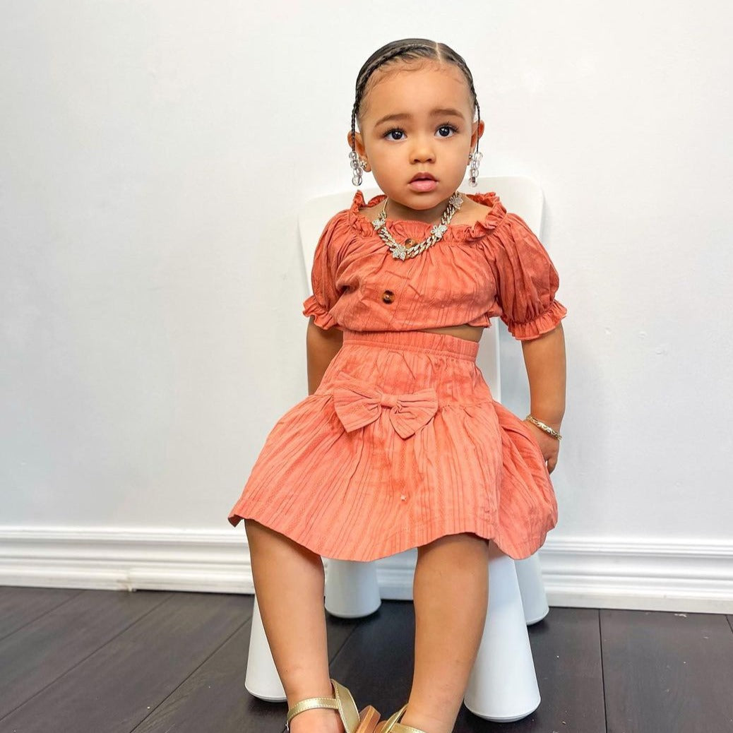 Off Shoulder Top and Skirt Two-Piece for Girls