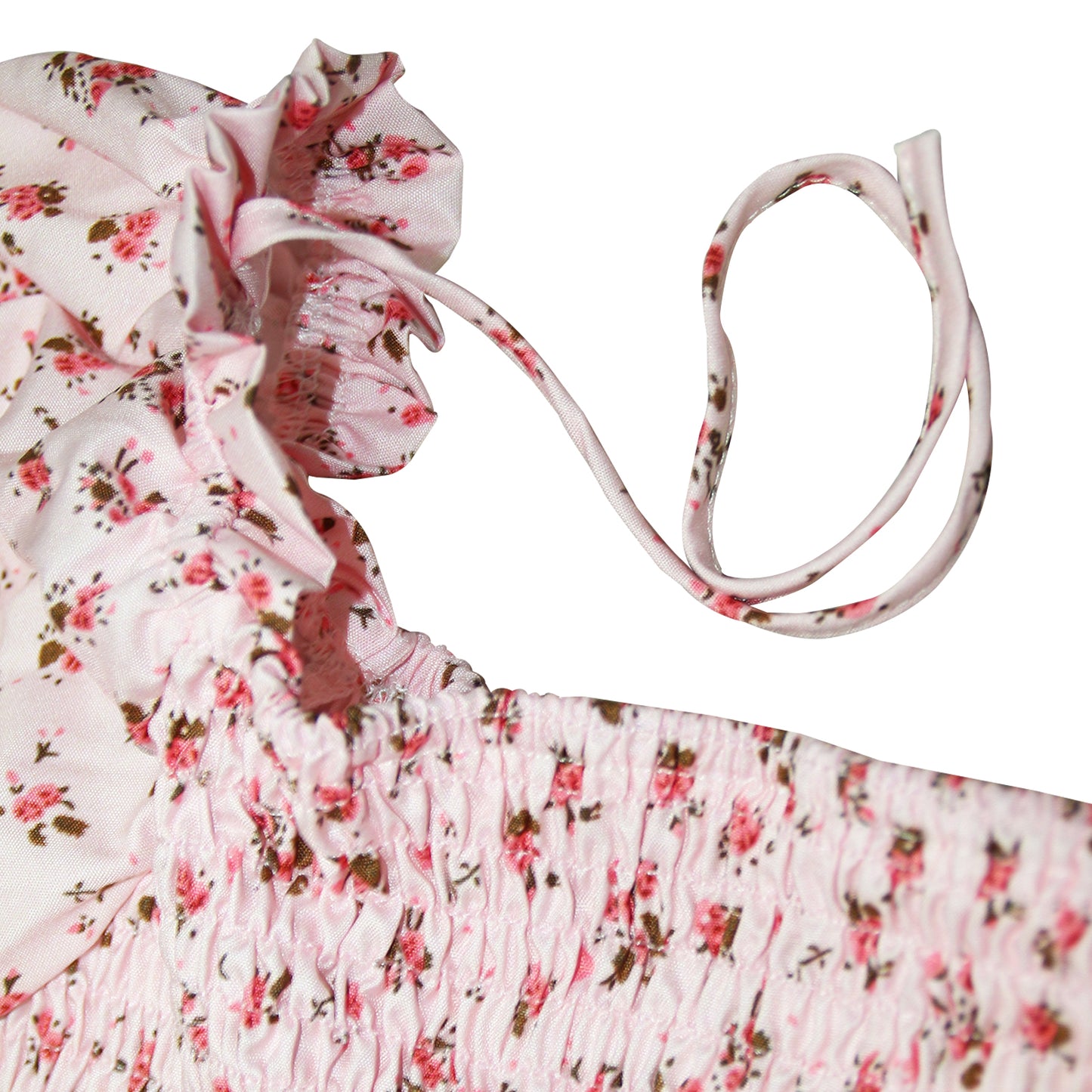 Vestidos de princesa a juego con manga farol y estampado floral rosa6