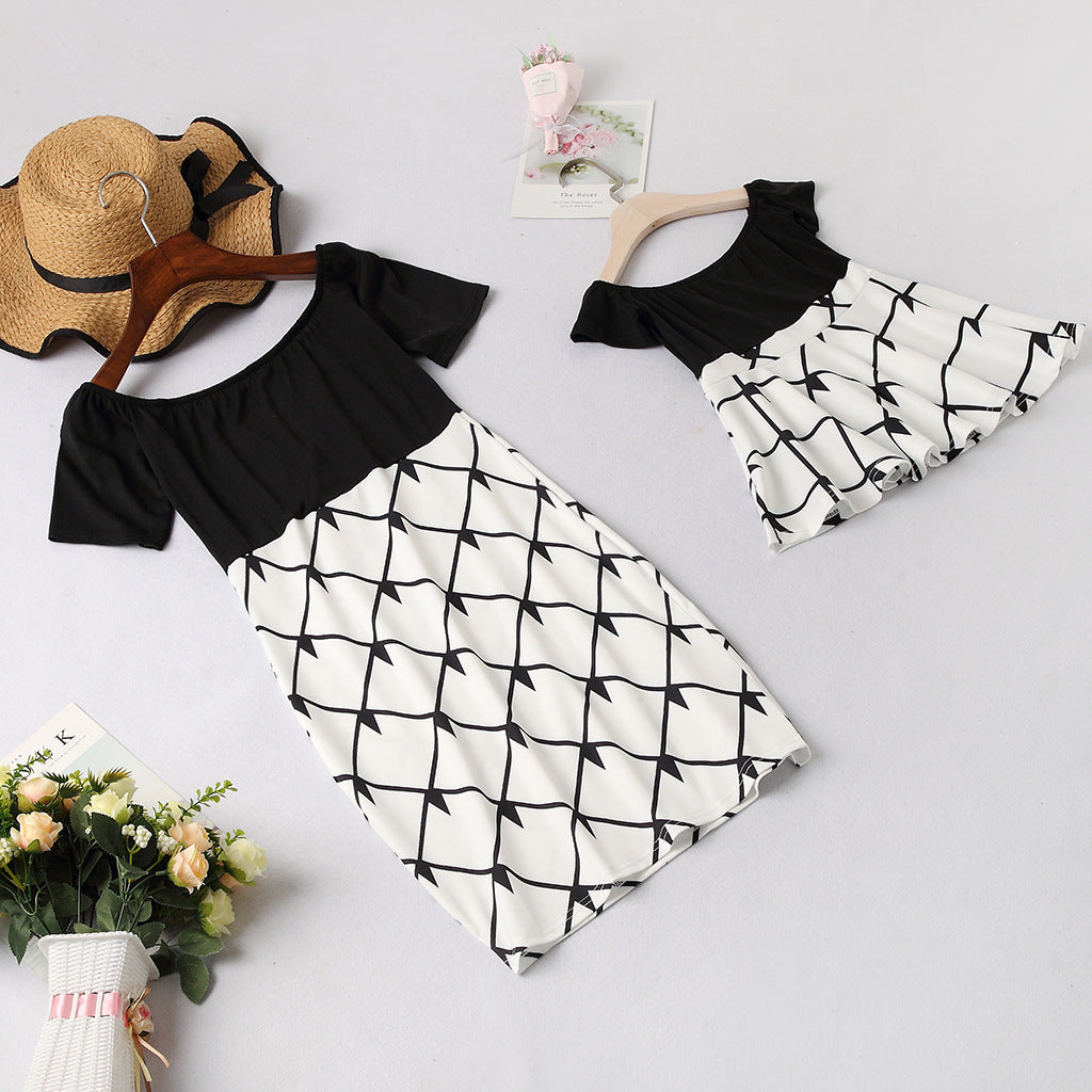 Vestido Estampado con Hombros Descubiertos para Mamá e Hija