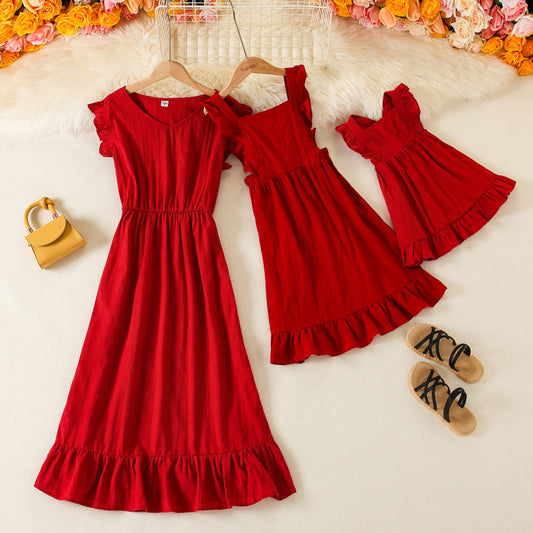 فستان بلا أكمام بلون سادة للأم والابنة