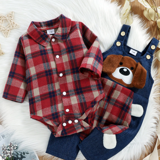 طقم رومبير طويل الأكمام وزرة الدنيم