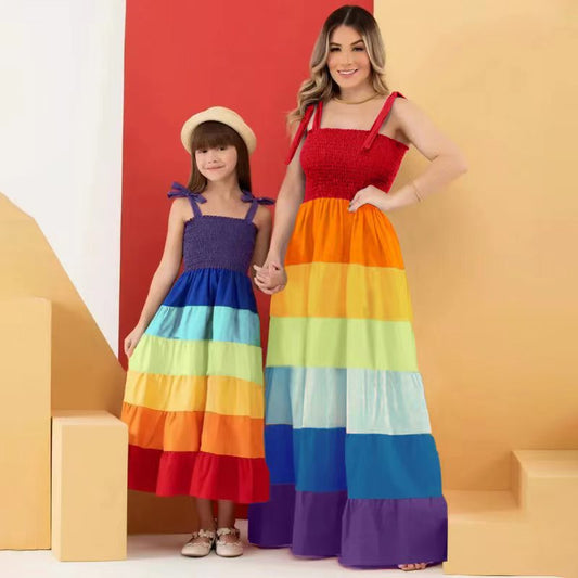 Rainbow Striped Dress for Mom and Daughter