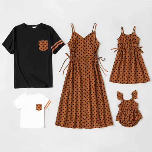 Polka Dot Dresses and T-shirts Family Matching Outfits