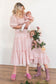 Pink Floral Print Lantern Sleeve Mom-Daughter Matching Princess Dresses