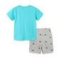 Summer Cotton Knitted Blue T-shirt and Shorts Two-Piece Set