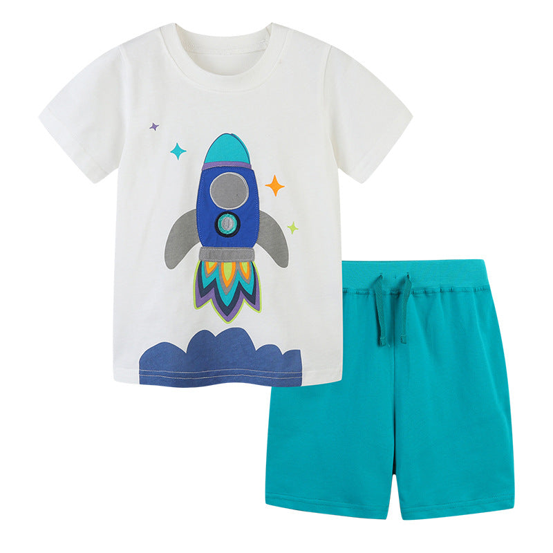 Summer Cotton Knitted T-shirt and Shorts Two Pieces Set