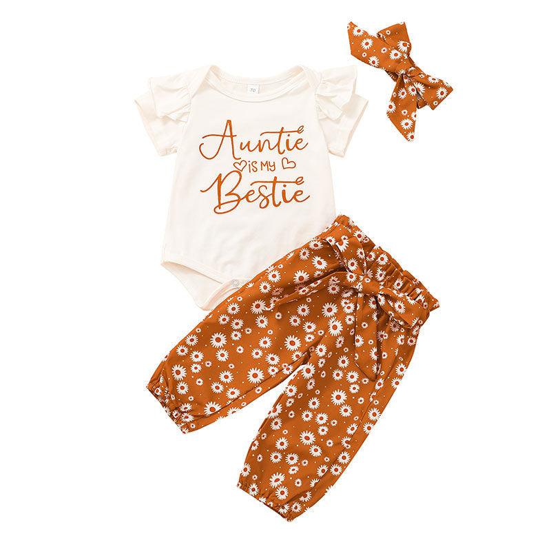 Baby Girl Romper with Bow Trousers Headband Set - Twinklee