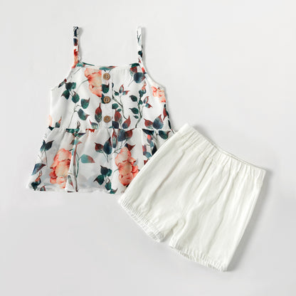 Top Blanco y Shorts con Estampado Floral para Mamá e Hija